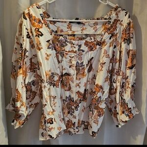 RACHEL Rachel Roy White and Orange Floral Blouse